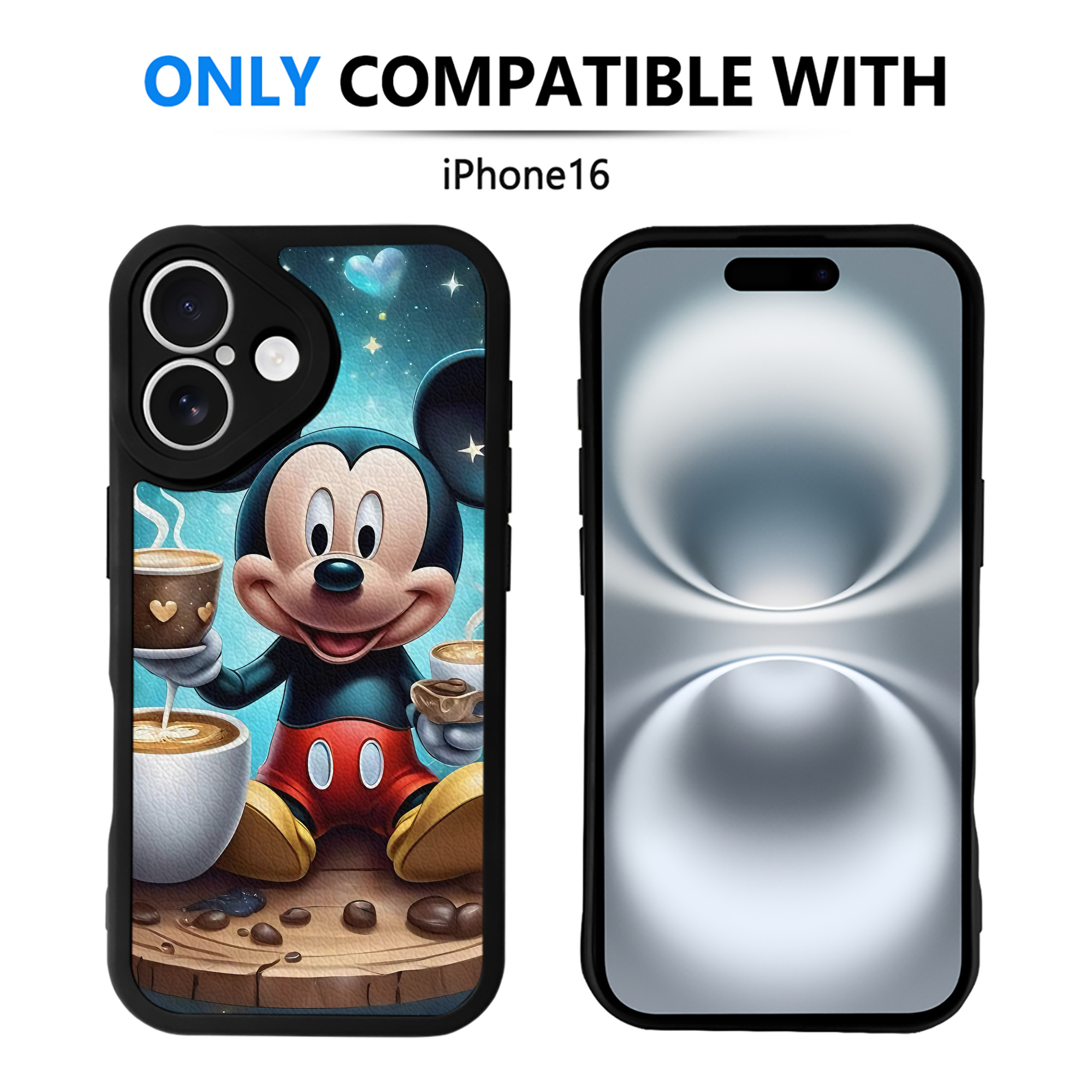 （画像用） ミッキーマウス Mickey Mouse 【iPhone 16シリーズ対応】シリコンスマホケース（レザー調） 材質：シリコン